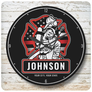 Personalisierte Feuerwehrfeuerfestungsflagge Große Wanduhr