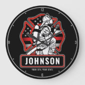 Personalisierte Feuerwehrfeuerfestungsflagge Große Wanduhr (Vorderseite)