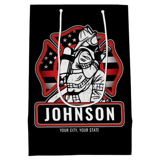 Personalisierte Feuerwehrfeuerfestungsflagge Mittlere Geschenktüte (Rückseite)