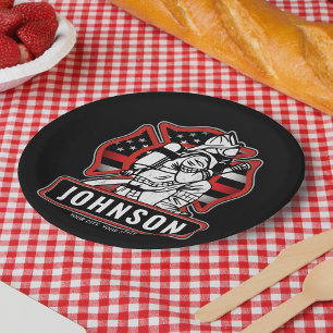 Personalisierte Feuerwehrfeuerfestungsflagge Pappteller