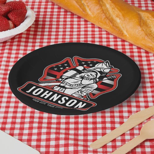 Personalisierte Feuerwehrfeuerfestungsflagge Pappteller