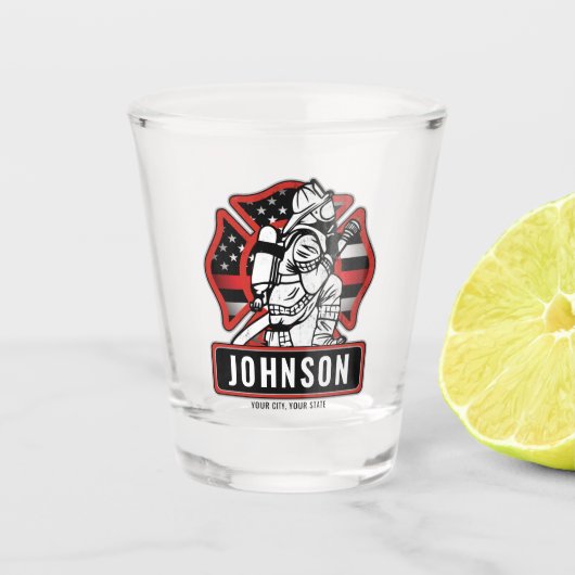 Personalisierte Feuerwehrfeuerfestungsflagge Schnapsglas (Vorderseite)