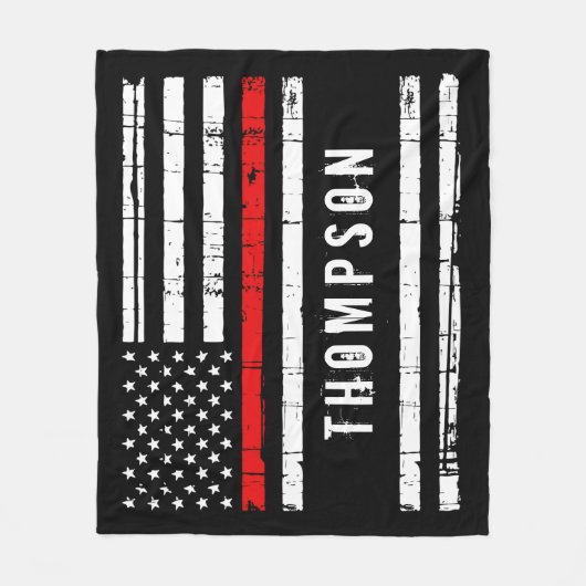 Personalisierte Feuerwehrflagge dünne rote Linie Fleecedecke (Vorderseite)