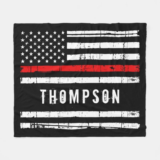 Personalisierte Feuerwehrflagge dünne rote Linie Fleecedecke (Vorderseite (Horizontal))