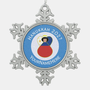 Personalisierte Filipino-Engel-Hanukkah-Flagge Schneeflocken Zinn-Ornament