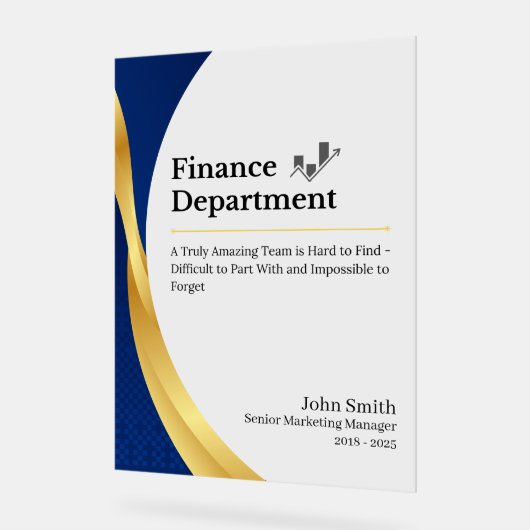 Personalisierte Finanzabteilung Acrylschild (Winkel)