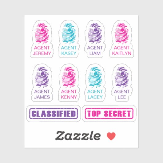 Personalisierte Fingerprint Spy Party Stickers Aufkleber (Blatt)