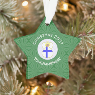 Personalisierte finnische Engel-Weihnachtsflagge  Ornament