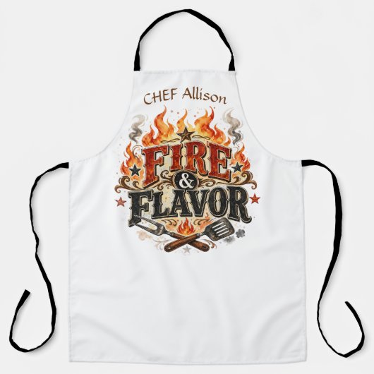 Personalisierte Fire & Flavor BBQ-Schürze | Benutz Schürze (Vorderseite)