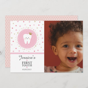 Personalisierte First Tooth Baby Girl Foto Card Feiertagskarte