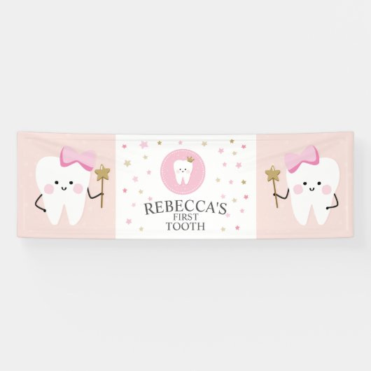 Personalisierte First Tooth Girl Party Dekoration. Banner (Horizontal)