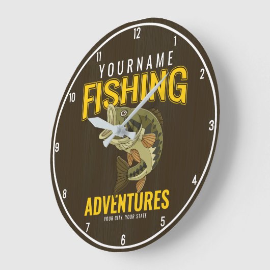 Personalisierte Fischabenteuer Bassfisch Angeln Große Wanduhr (Winkel)