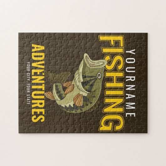 Personalisierte Fischabenteuer Bassfisch Angeln Puzzle (Horizontal)