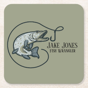 Personalisierte Fische und Haken Rechteckiger Pappuntersetzer