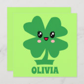 Personalisierte Flachkarte für grünes Kleeblatt (Vorne/Hinten)