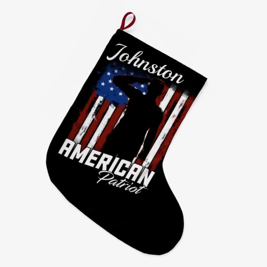 Personalisierte Flagge des amerikanischen Patriot Großer Weihnachtsstrumpf (Vorderansicht (hängend))
