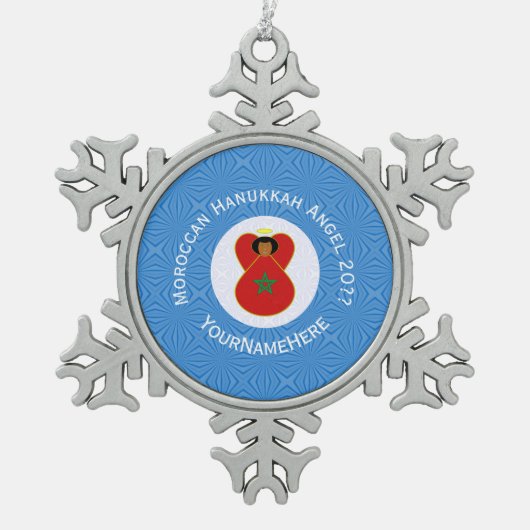 Personalisierte Flagge des marokkanischen Hanukkah Schneeflocken Zinn-Ornament (Vorderseite)
