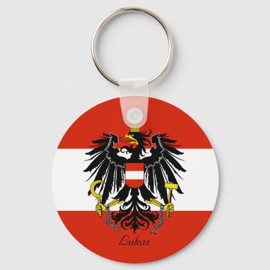 Personalisierte Flagge Österreichs mit Wappen Schlüsselanhänger (Vorderseite)