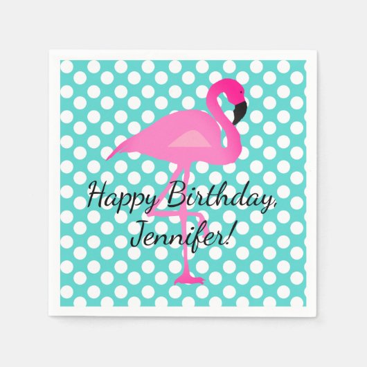 Personalisierte Flamingo und Polka Dot Paper Napki Serviette (Vorderseite)