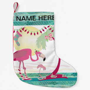 Personalisierte Flamingo-Urlaubsszene Kleiner Weihnachtsstrumpf