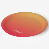 Personalisierte Flamme und gelbe Ober Pappteller (Schrägansicht)