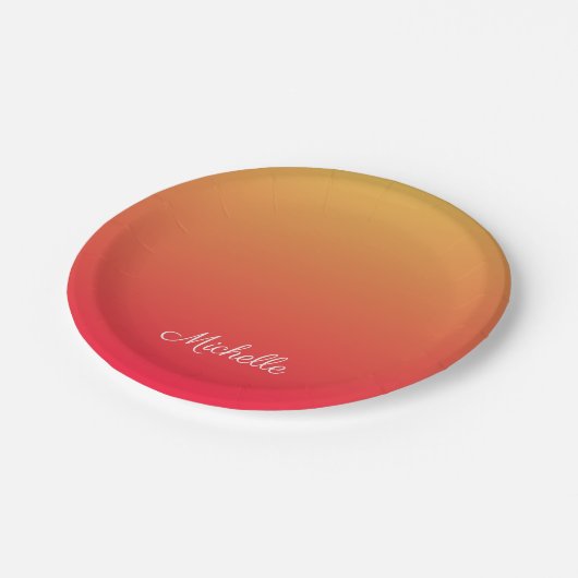 Personalisierte Flamme und gelbe Ober Pappteller (Schrägansicht)