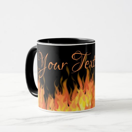 Personalisierte Flammen Schwarz und Orange Tasse (Vorderseite Links)