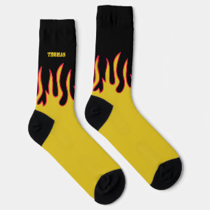 Personalisierte Flammen-Socken in Gelb und Schwarz Socken