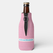 Personalisierte Flasche Cooler - Pink Zigzag Flaschenkühler (Flasche Rückseite)