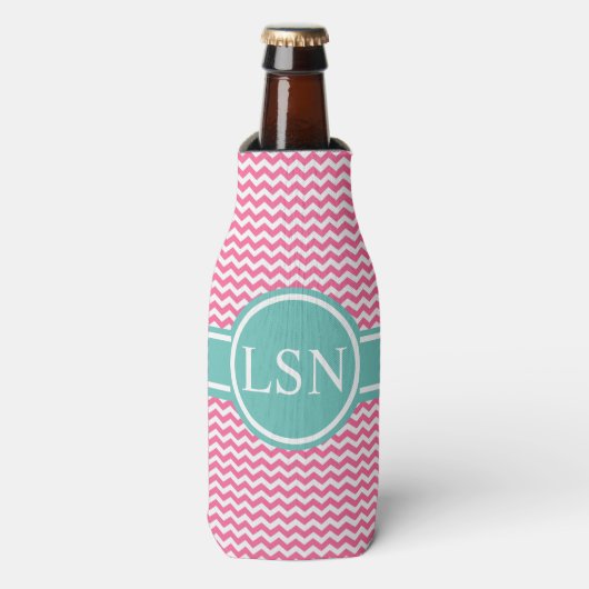 Personalisierte Flasche Cooler - Pink Zigzag Flaschenkühler (Flaschenvorderseite)