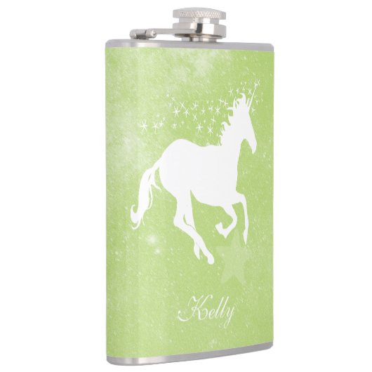 Personalisierte Flasche mit grünem Einhorn Flachmann (Rechts)