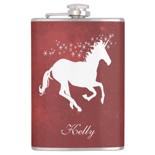 Personalisierte Flasche mit Rotem Einhorn Flachmann (Vorderseite)