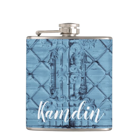 Personalisierte Flasendecke Rustikale Zinndecke Flachmann (Vorderseite)