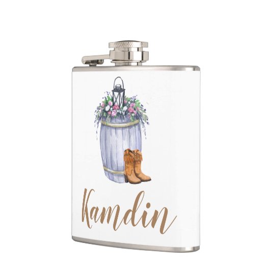 Personalisierte Flasengebirge Sommerhochzeit Rusti Flachmann (Links)