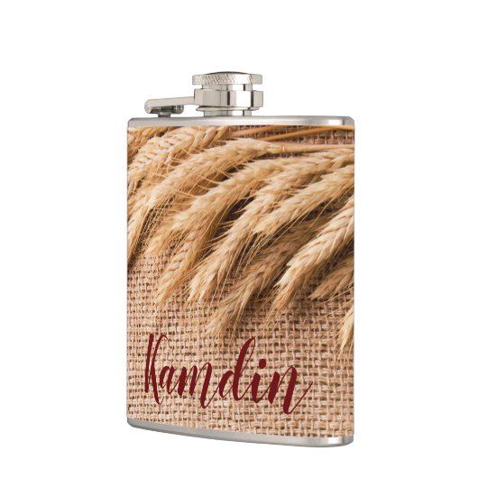 Personalisierte Flasenwheat auf Burlap Sack Countr Flachmann (Links)