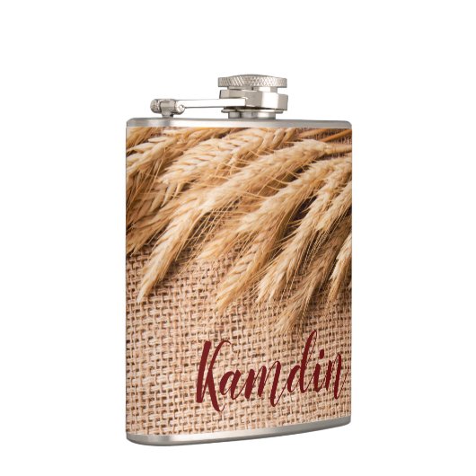 Personalisierte Flasenwheat auf Burlap Sack Countr Flachmann (Rechts)