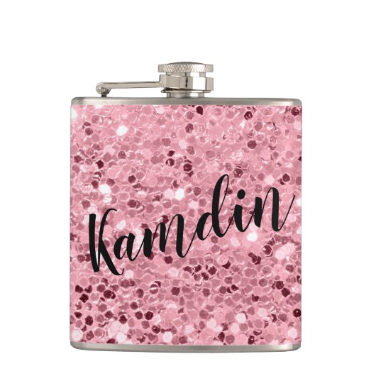 Personalisierte Flask-Roségold-Glitter Flachmann (Vorderseite)