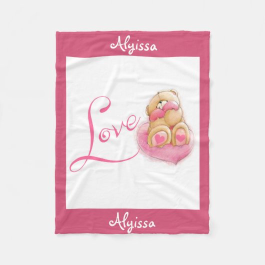 Personalisierte Fleece Blanket/Bär und Herz (Vorderseite)