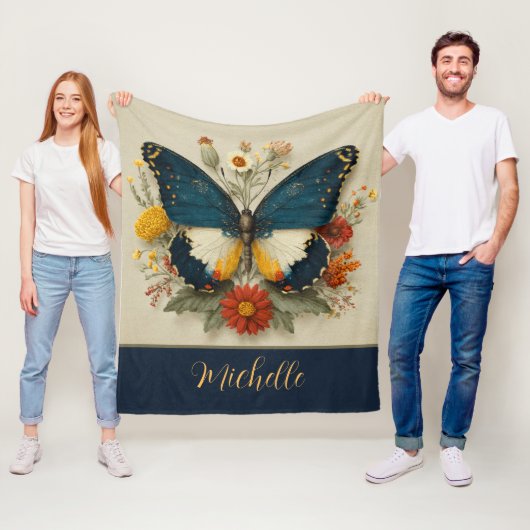 Personalisierte Fleece-Decke Schmetterling Floral  Fleecedecke (Beispiel)