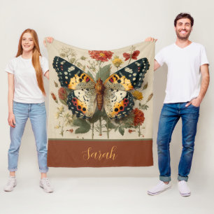 Personalisierte Fleece-Decke Schmetterling Floral  Fleecedecke