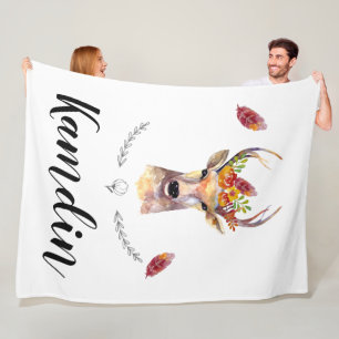 Personalisierte Fleece Throw boho Hirsche Buck Hea