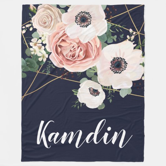 Personalisierte Fleece Throw Geometric Garden Navy (Vorderseite)