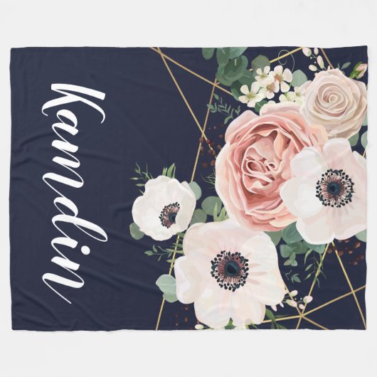 Personalisierte Fleece Throw Geometric Garden Navy (Vorderseite (Horizontal))