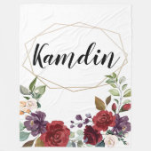 Personalisierte Fleece Throw White Roses Gold Geom (Vorderseite)