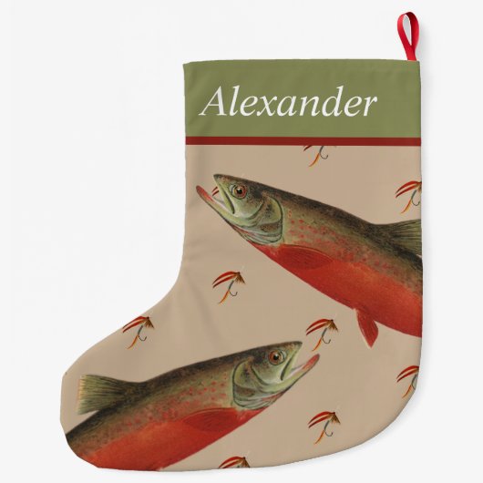 Personalisierte Fliegenfischerei Holiday Lachsfore Großer Weihnachtsstrumpf (Rückseite)