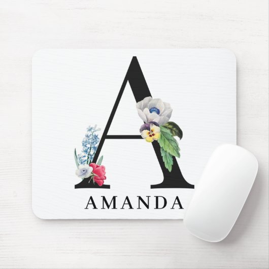 Personalisierte Floral Alphabet A Monogramm Mousepad (Mit Mouse)