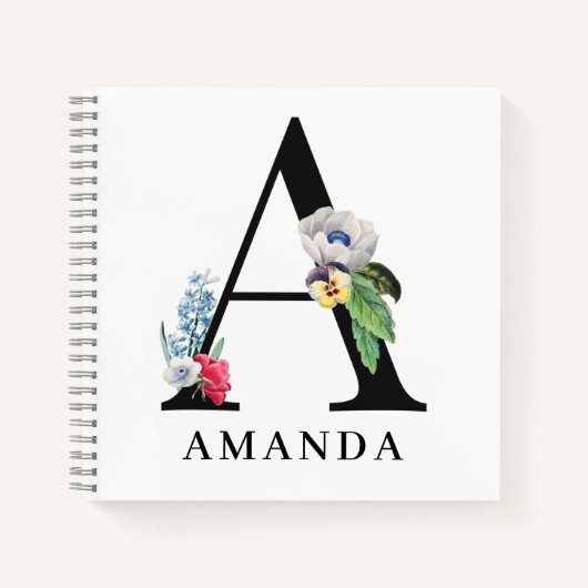 Personalisierte Floral Alphabet A Monogramm Notizblock (Vorderseite)