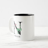 Personalisierte Floral Alphabet N Monogramm Zwei-T Zweifarbige Tasse (Vorderseite Links)