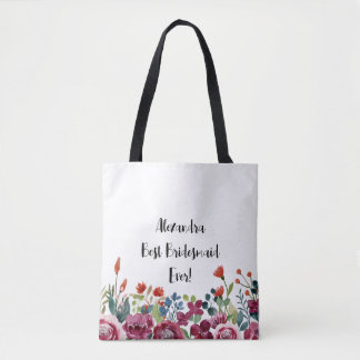 Personalisierte Floral Beste Brautjungfer Aller Ze Tasche