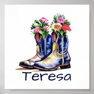 Personalisierte Floral-Cowgirl-Stiefel Poster